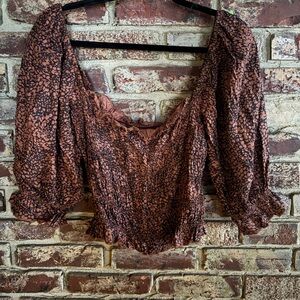 Urban Outfitters Smocked Peasant Top Puff Sleeve Cottagecore Boho Blouse Size L